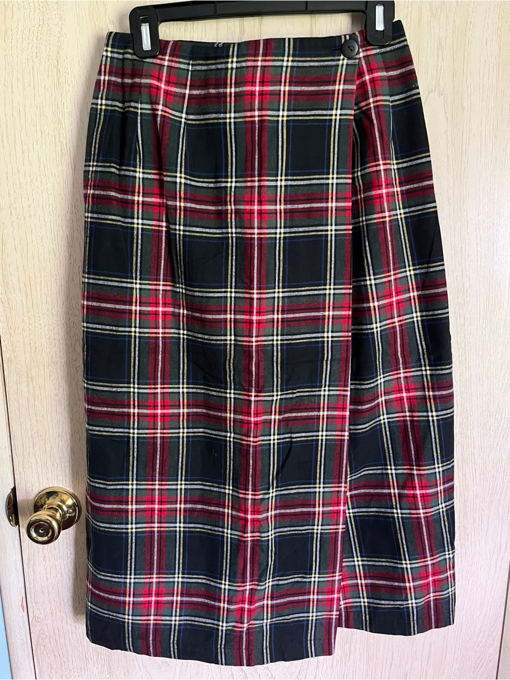 Susan Bristol Vintage Red Black Tartan Plaid Faux Wrap Skirt USA Size 8 Petite